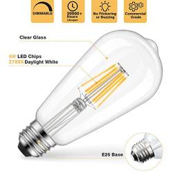 ST58 Vintage Edison LED Light Bulb 60W Equivalent, Warm White 2700K, Kohree 6W Dimmable LED Filament Bulb E26 Base Lamp for Home, Restaurant, Reading Room, 6 Packs