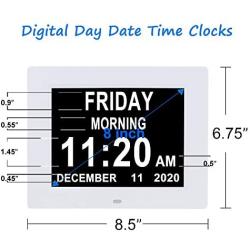 [2020 Newest] Digital Day Calendar Clocks 3 Medicine Reminders Extra Large 8 Inch Non-Abbreviated Day Date Month Senior Clock for Demenia Eldarly Memory Loss Vision Impaired Clock