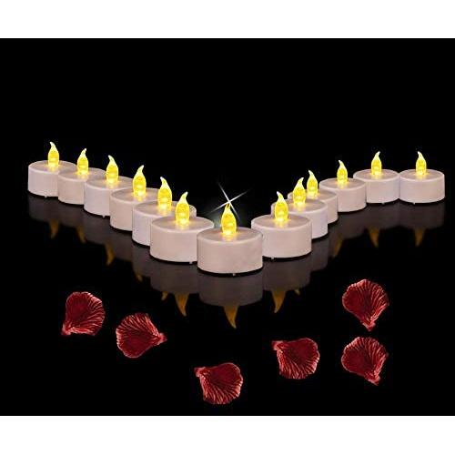 Battery Operated Tea Lights Candles: 24 Pack Realistic and Bright Flickering Holiday Gift Flameless LED Electric Candles for Seasonal & Festival Party Home Decoration Warm White (Warm Yellow)