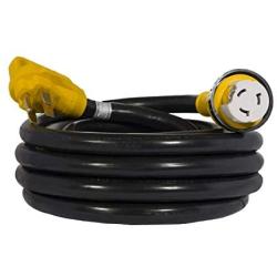 Houseables 50 Amp RV Extension Cord, Power Cords, 30 Feet Long, 1 Pack, Black, Yellow, SS2-50R Female Adaptor, 14-50P Male Plug, 50A Compatible, PVC, Electrical Cable, Wire, Charger, for Camper