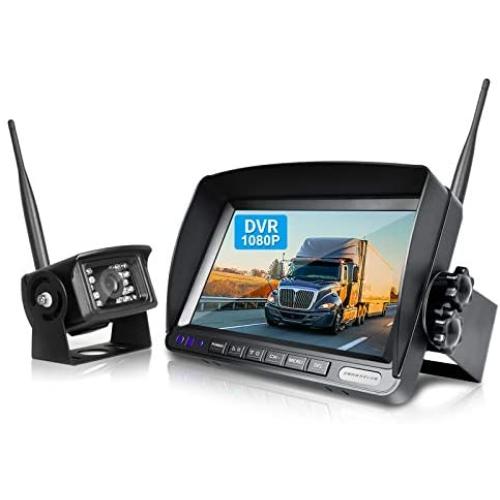 ZEROXCLUB HD Digital Wireless Backup Camera for RV/Truck/Trailer/Van/Bus, 7 Inch HD 1080p LCD Monitor and IP69 Waterproof Rear Camera System,HDCVI Signal,Night Vision,Record(HW01-grey)