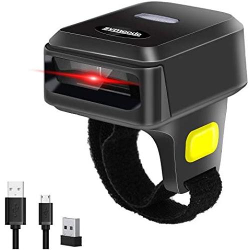 Symcode 2D Bluetooth Wireless QR Barcode Scanner,Portable Ring Wearable Finger 1D 2D Mini Bar Code Reader Scanner Suppot Screen Scanning with Bluetooth & 2.4GHz Wireless & Wired Connection