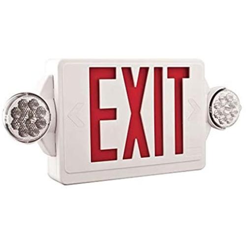 Lithonia Lighting LHQM R M6 LED Thermoplastic Casing Emergency Exit Sign With 2-Round Head Lamp, 180 Lumens, 120 Volts, 4 Watts, Red