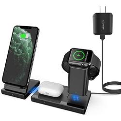 MANKIW Wireless Charging Station 3 in 1 Fast Charging Station for Apple iWatch AirPods Pro, Wireless Charging Stand Compatible for iPhone 11/11Pro/11Pro Max/XR/Xs/Xs Max/X/8/8Plus(Black)