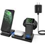 MANKIW Wireless Charging Station 3 in 1 Fast Charging Station for Apple iWatch AirPods Pro, Wireless Charging Stand Compatible for iPhone 11/11Pro/11Pro Max/XR/Xs/Xs Max/X/8/8Plus(Black)