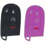 LemSa 2Pcs 4 Buttons Silicone Key Fob Cover Case Remote Keyless Protector Bag Holder Compatible with Dodge Durango Journey Dart Challenger Jeep Renegade Fiat M3N-40821302 / M3M-40821302, Black Purple