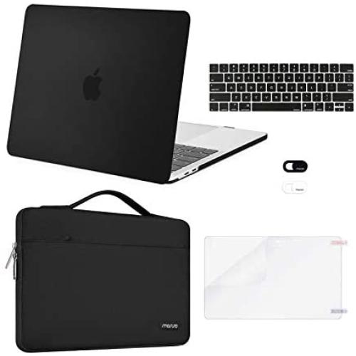 MOSISO Compatible with MacBook Pro 13 inch Case 2016-2020 Release A2338 M1 A2289 A2251 A2159 A1989 A1706 A1708, Plastic Hard Shell Case&Bag&Keyboard Skin&Webcam Cover&Screen Protector, Black