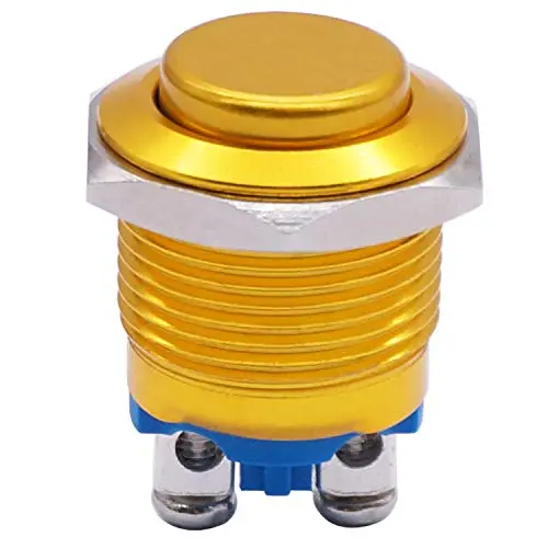 Twidec / 16mm Waterproof Golden Metal Shell Momentary Raised Top Push Button Switch 3A/12~250V SPST 1NO Start Button for car Modification Switch（Quality Assurance for 1 Years） M-16-GLD-G