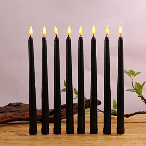 Datomarry Pack of 12 Black Body Flickering Flameless Taper Candles,11 inch Yellow Glow Plastic Battery Powered Realistic Christmas Candles Lights