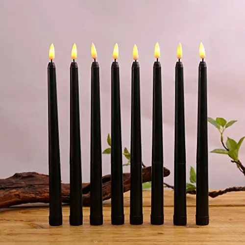 Datomarry Pack of 12 Black Body Flickering Flameless Taper Candles,11 inch Yellow Glow Plastic Battery Powered Realistic Christmas Candles Lights