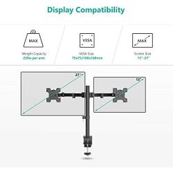 WALI Dual LCD Monitor Fully Adjustable Desk Mount Stand Fits 2 Screens up to 27 inch, 22 lbs. Weight Capacity per Arm (M002), Black