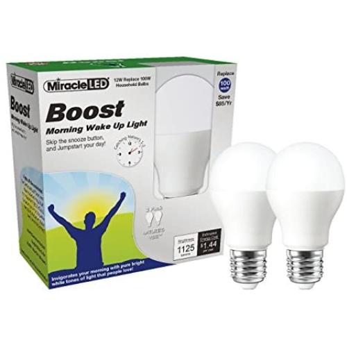 Miracle LED Boost Morning Wake Up Light, Replaces 100 Watt Bulbs, Natural Energy Light, 2-Pack