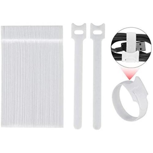 100pcs Reusable Fastening Cable Ties 6 Inch Adjustable Cord Strap Hook & Loop Microfiber Electronic Cord Ties, White HG467