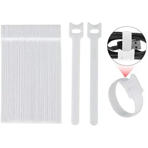 100pcs Reusable Fastening Cable Ties 6 Inch Adjustable Cord Strap Hook & Loop Microfiber Electronic Cord Ties, White HG467