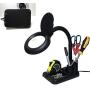 Magnifying Glass Lamp with LED Light and Stand, 5X 10X Magnifier, Lightweight and Adjustable Table and Desk Lamp for Reading, Sewing, Crafts, Hobbies, Close Work, Color Black