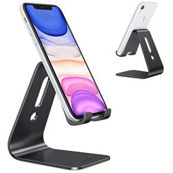 Upgraded Aluminum Cell Phone Stand, OMOTON C1 Durable Cellphone Dock with Protective Pads, Smart Stand Designed for iPhone 11 Pro Max XR XS 8 Plus 7 SE, iPad Mini, Android Phones, Black