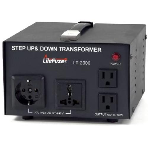 LiteFuze LT-2000 2000 Watt Voltage Converter Transformer - Step Up/Down - 110V/220V - Circuit Breaker Protection
