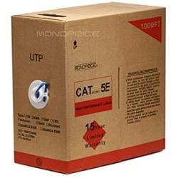 Monoprice 1000FT 24AWG Cat5e 350MHz UTP Solid, Riser Rated (CMR), Bulk Ethernet Bare Copper Cable - Blue
