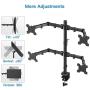 Quad Computer Monitor Mount - Heavy Duty LCD Computer 4 Monitor Stand with Full Articulation, Fits Four Screens up to 27 Inches - Each Arm Holds up to 17.6lbs, VESA 75x75-100x100mm by HUANUO