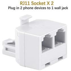 Uvital RJ11 Duplex Wall Jack Adapter Dual Phone Line Splitter Wall Jack Plug 1 to 2 Modular Converter Adapter for Office Home ADSL DSL Fax Model Cordless Phone System, White(2 Packs)