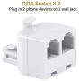 Uvital RJ11 Duplex Wall Jack Adapter Dual Phone Line Splitter Wall Jack Plug 1 to 2 Modular Converter Adapter for Office Home ADSL DSL Fax Model Cordless Phone System, White(2 Packs)