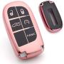 Royalfox 3 4 5 Buttons TPU Smart Remote Key Fob case Full Cover for Chrysler 300 200 Dodge Charger Challenger Dart Durango Journey,Jeep Grand Cherokee Renegade Fiat Freemont (Pink)