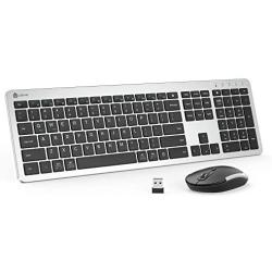 iClever GK08 Wireless Keyboard and Mouse - Rechargeable Wireless Keyboard Ergonomic Full Size Design with Number Pad, 2.4G Stable Connection Slim White Keyboard and Mouse for Windows, Mac OS Computer