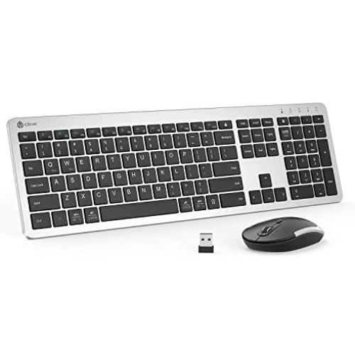 iClever GK08 Wireless Keyboard and Mouse - Rechargeable Wireless Keyboard Ergonomic Full Size Design with Number Pad, 2.4G Stable Connection Slim White Keyboard and Mouse for Windows, Mac OS Computer