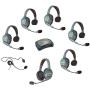 Eartec HUB751CYB UltraLITE Wireless System 2 Way Radio License-Free for 7 Users - 1 HUB Transceiver Base, 1 Cyber Over-Ear Headset, 5-Pack of ULSR Single-Ear and 1 ULDR Dual-Ear Headsets