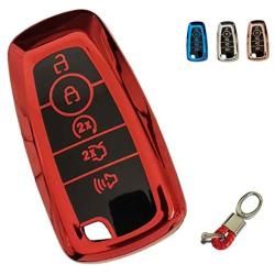 BFANG for Ford Key Fob Case Cover, TPU Key Fob Shell Protector Shell Keyless Remote Control Smart Key Holder with Keychain Fit for Ford Fusion Edge Explorer Escape Mustang Smart Remote Fob Keys (red)