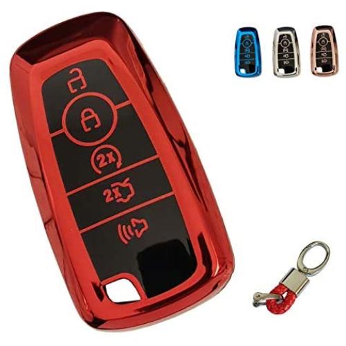 BFANG for Ford Key Fob Case Cover, TPU Key Fob Shell Protector Shell Keyless Remote Control Smart Key Holder with Keychain Fit for Ford Fusion Edge Explorer Escape Mustang Smart Remote Fob Keys (red)