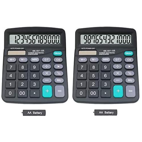 GAONA Basic Calculator 12 Digit Dual Power Large LCD Display Sensitive Button for Office, Primary School, Market or Home Use (Black, Pack of 2)