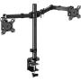 Perlegear Dual Monitor Desk Mount with Height Adjustable Articulating Arms Stand Heavy Duty Clamp and Grommet Base Fits Two 17-32 Inch Flat Curved Screens, Max VESA 100x100mm Holds up to 26 lbs