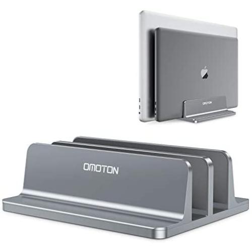 [Updated Dock Version] Vertical Laptop Stand, OMOTON Double Desktop Stand Holder with Adjustable Dock (Up to 17.3 inch), Fits All MacBook/Surface/Samsung/HP/Dell/Chrome Book (Grey)