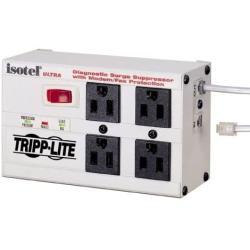 Tripp Lite Isobar 4 Outlet Surge Protector, 6ft. Cord, Right-Angle Plug, Tel/Fax/Modem, Metal, & $50,000 INSURANCE (ISOTEL4 ULTRA)
