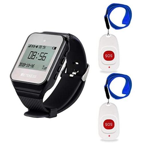 Retekess TD108 Wireless Caregiver Pager,Wrist Pager,Smart Call System,7 Prompt Modes,1 Receiver,2 Waterproof Call Button for Hospital,Clinic,Home
