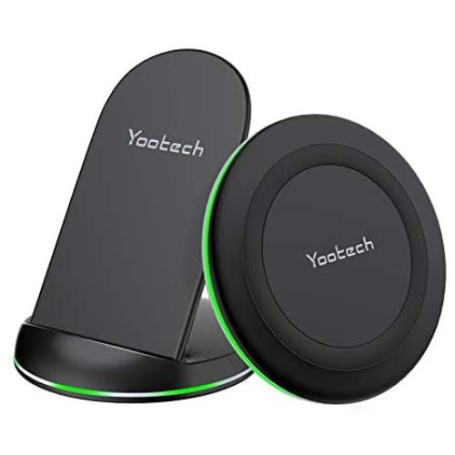 Yootech Wireless Charger,[2 Pack] Qi-Certified 10W Max Wireless Charging Pad Stand Bundle,Compatible with iPhone 12/12 Pro/SE 2020/11 Pro Max,Galaxy S21/S20/Note 10, AirPods Pro(No AC Adapter)