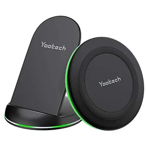 Yootech Wireless Charger,[2 Pack] Qi-Certified 10W Max Wireless Charging Pad Stand Bundle,Compatible with iPhone 12/12 Pro/SE 2020/11 Pro Max,Galaxy S21/S20/Note 10, AirPods Pro(No AC Adapter)