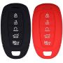 Lcyam Key Fob Cover Silicone Case Remote Holder Compatible with 2019 2020 2021 Hyundai Palisade Keyless Push Start 5 Button (Black Red)