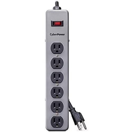 CyberPower CSB606M Essential Surge Protector, 900J/125V, 6 Outlets, Metal Casing, 6ft Power Cord Gray