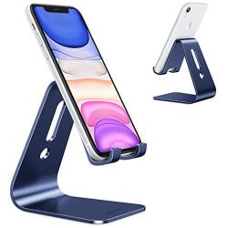 Upgraded Aluminum Cell Phone Stand, OMOTON C1 Durable Cellphone Dock with Protective Pads, Smart Stand Designed for iPhone 11 Pro Max XR XS 8 Plus 7 SE, iPad Mini, Android Phones, Navy Blue