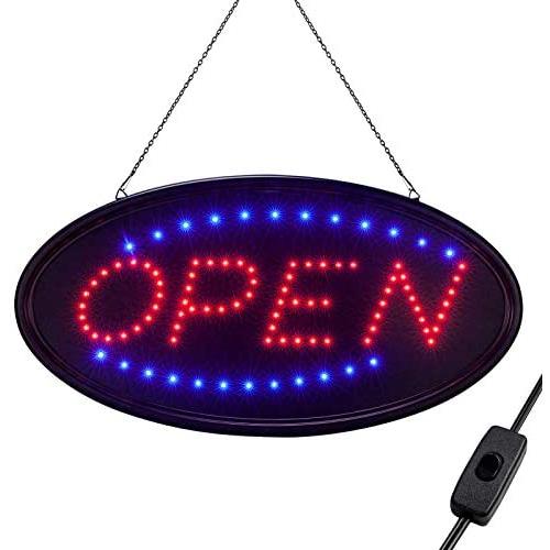 LED Open Sign for Business 19 X 10 Inch, Two Modes Light Steady Flashing Electronic Lighted Signs Displays for Business, Walls, Glass Window, Shop, Hotel, Bar,Liquor Stores (Black)