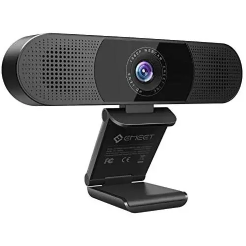 3 in 1 Webcam - C980 Pro Webcam 1080P, 2 Speakers & 4 Built-in Omnidirectional Microphones Arrays, Webcam with Microphone for Video Conferencing Streaming, Noise Reduction, Plug & Play, w/Cover