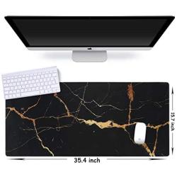 iLeadon Extended Gaming Mouse Pad - Non-Slip Water-Resistant Rubber Base Computer Keyboard Mouse Mat, 35.1 x 15.75-inch 2.5mm Thick XX-Large, Ideal Partner for Work & Game,Black Gold
