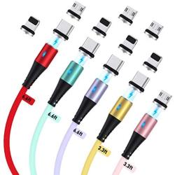 Melonboy Magnetic Charging Cable(5 Pack, 3.3ft/3.3ft/6.6ft/6.6ft/6.6ft), Soft & Tangle-Free Liquid Silicone Cable, 3 in 1 Magnetic Phone Charger Cable Compatible with Type C, Micro USB and iProduct