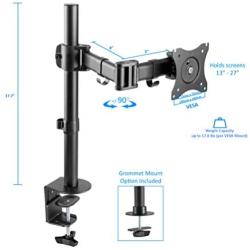 Rocelco Premium Desk Computer Monitor Mount - VESA Pattern Fits 13'' - 32'' LED LCD Single Flat Screen - Double Articulated Full Motion Adjustable Arm - Grommet and C Clamp - Black (R DM1)