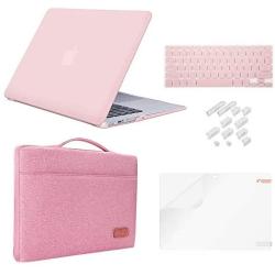 MacBook Air 11 Inch Case Bundle 5 in 1,iCasso Ultra Slim Plastic Hard Cover with Canvas Sleeve,Screen Protector,Keyboard Cover & Dust Plug for MacBook Air 11 Inch Model A1370/A1465 - Rose Quartz