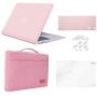 MacBook Air 11 Inch Case Bundle 5 in 1,iCasso Ultra Slim Plastic Hard Cover with Canvas Sleeve,Screen Protector,Keyboard Cover & Dust Plug for MacBook Air 11 Inch Model A1370/A1465 - Rose Quartz