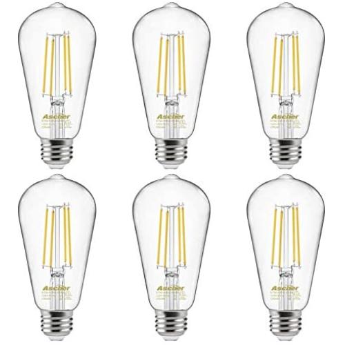 Dimmable Vintage LED Edison Bulbs 60 Watt Equivalent, Eye Protection Led Bulb with 95+ CRI, Daylight White 4000K, ST58 Antique LED Filament Bulbs, E26 Medium Base, Pack of 6