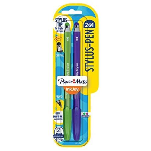 Paper Mate InkJoy 2 in 1 Stylus Ballpoint Pens, Medium Point, Assorted, 2 Pack